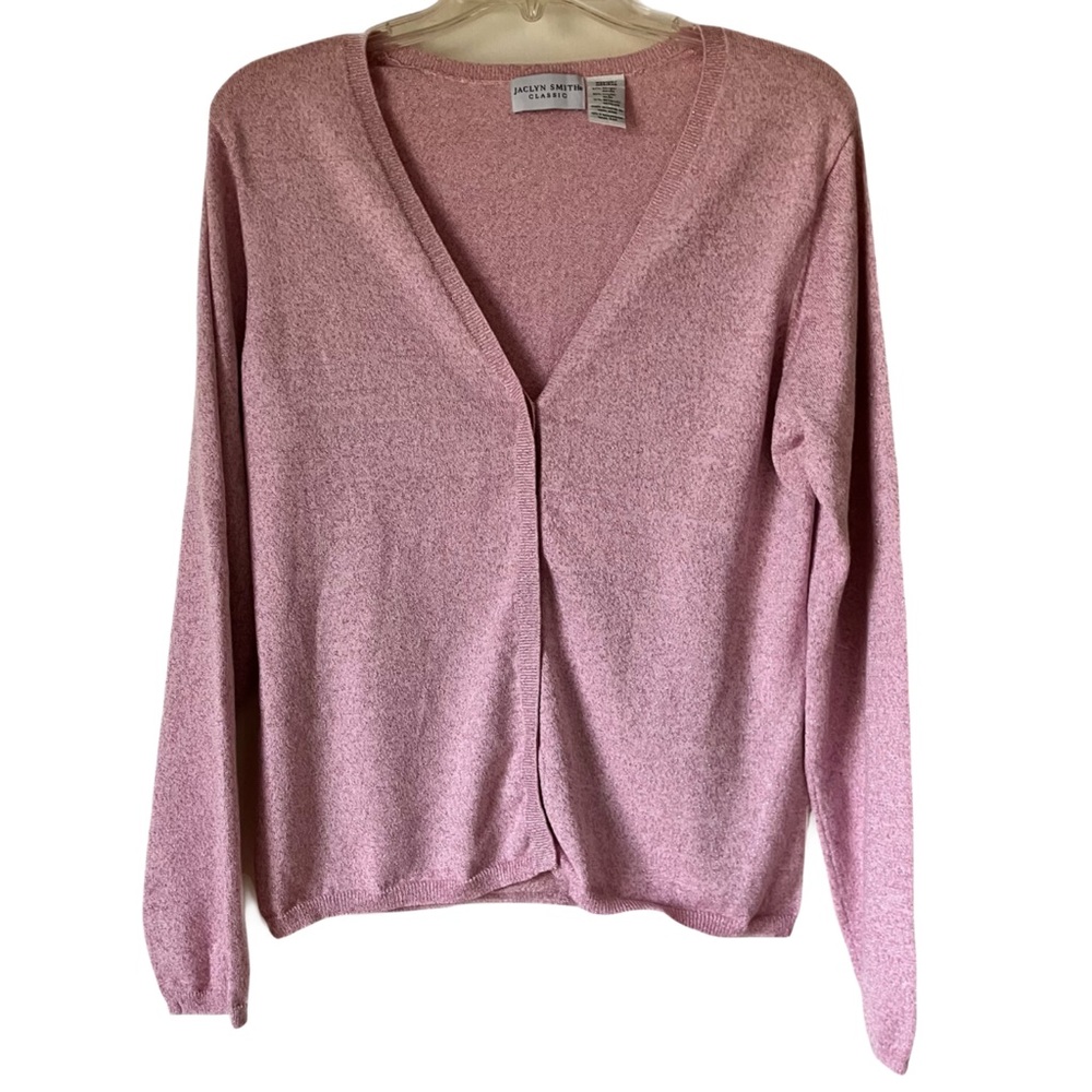 Jaclyn Smith Pink Cardigan, Sz. M, Pink w/ Metallic Sparkle
